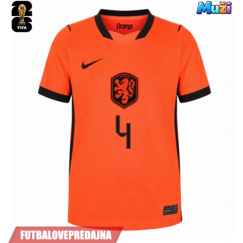 Lacne Muži Futbalové dres Holandsko Virgil van Dijk #4 MS 2026 Krátky Rukáv - Domáci
